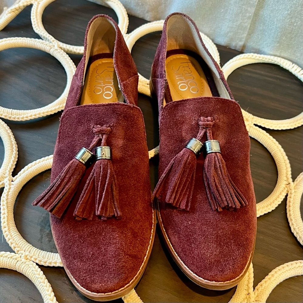 Franco Sarto Hadden Burgundy Suede Loafers with Tassels